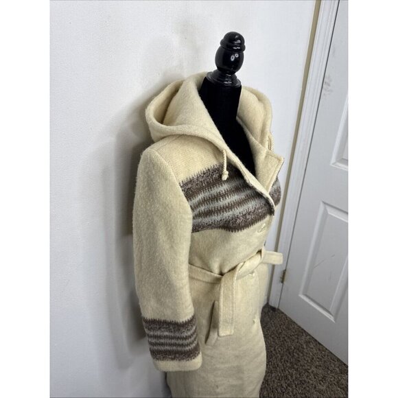 Vintage Pierre Desmarais Woman S Wool Coat Jacket Belted Hippie Parka Hooded - Picture 2 of 11